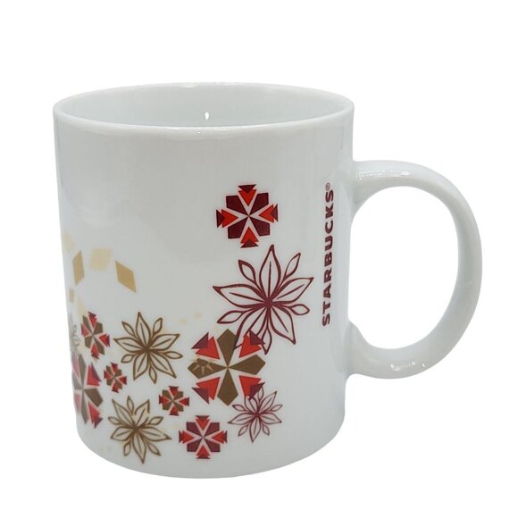 Starbucks Vintage Poinsettia Ceramic Coffee Mug Set Of 2pc 12oz Gold Red White - Picture 11 of 14